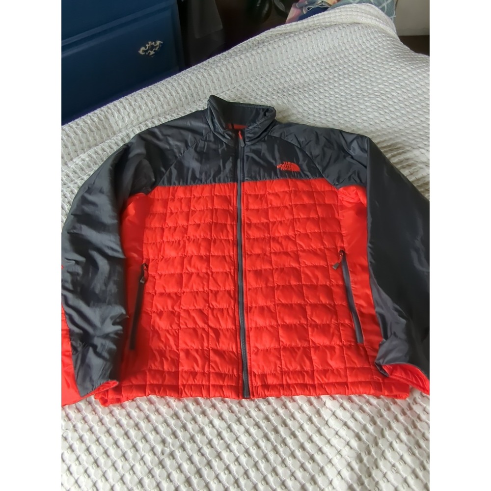 The North Face Thermoball Jacket Full Zip Men's Sz Medium Colorblock Orange Gray